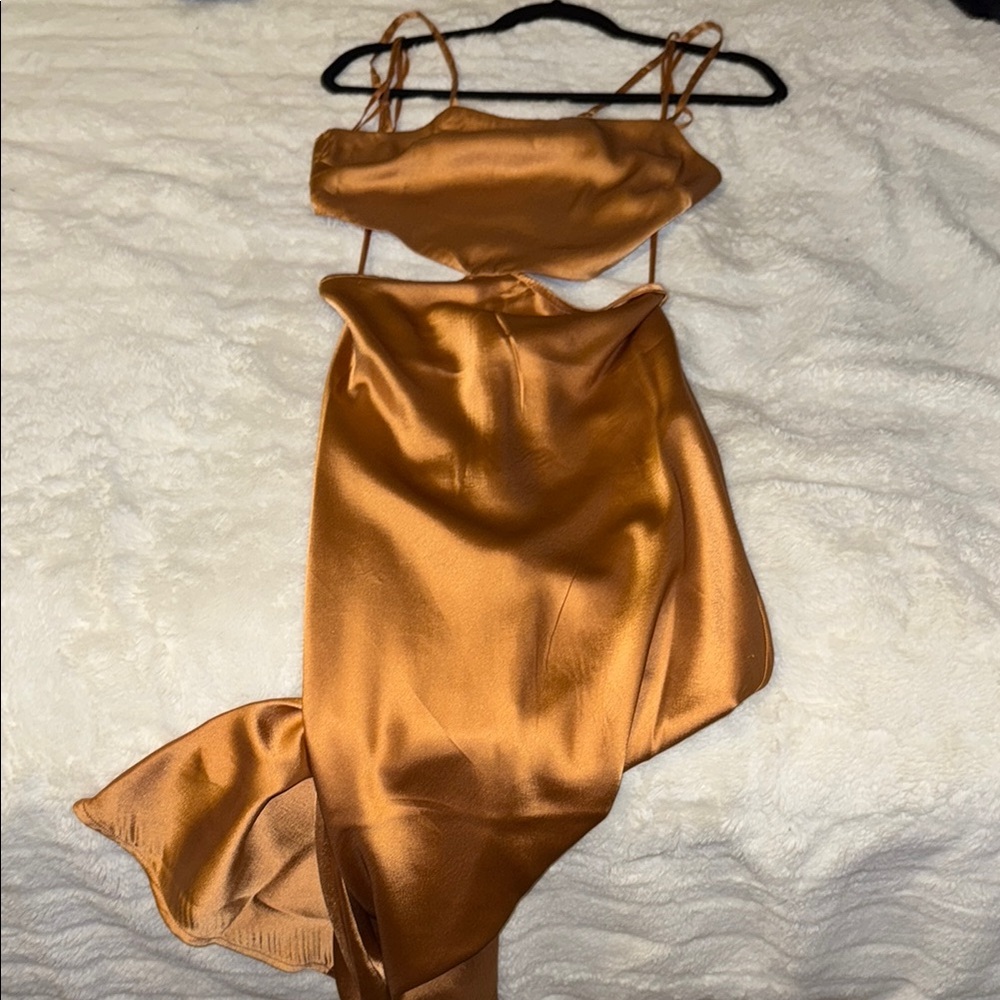 Copper Backless Slip Dress for Cocktail Nights